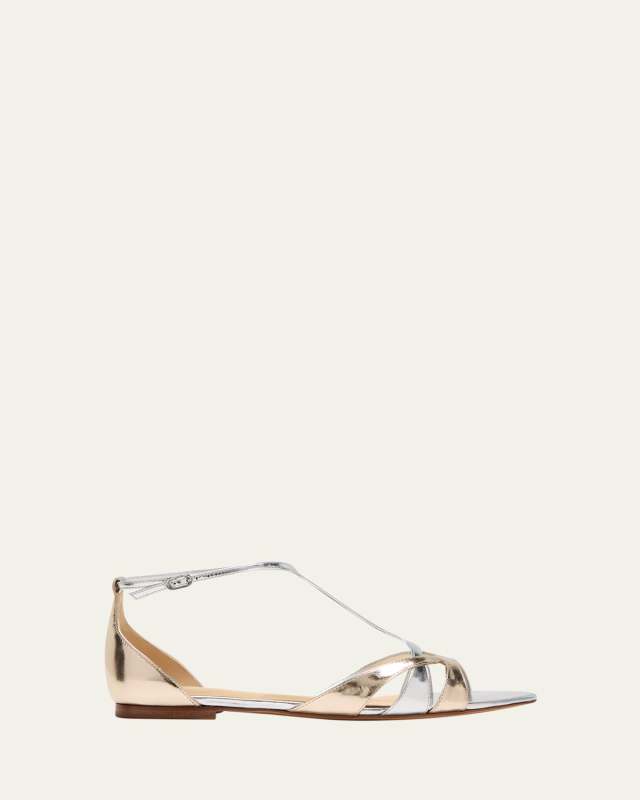 Anitta Bicolor Metallic T-Strap Sandals